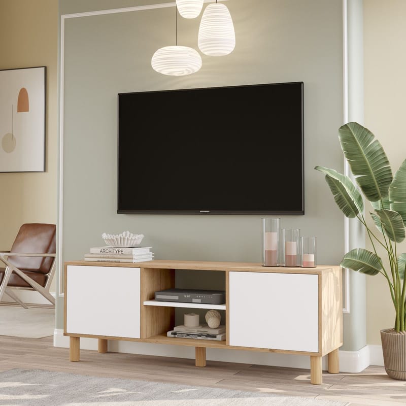 TV-benk Homitis Alston (160 x 59,1 x 40 cm) Eik hvit - Møbler - Mediamøbel & tv møbel - TV-benk & mediabenk