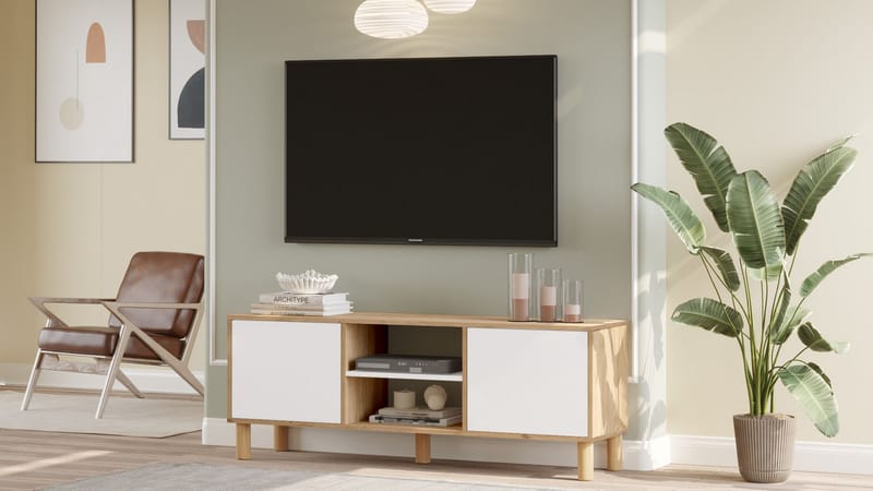 TV-benk Homitis Alston (160 x 59,1 x 40 cm) Eik hvit - Møbler - Mediamøbel & tv møbel - TV-benk & mediabenk