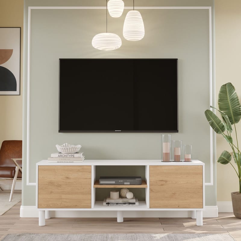 TV-benk Homitis Alston (160 x 59,1 x 40 cm) Hvit eik - Møbler - Mediamøbel & tv møbel - TV-benk & mediabenk