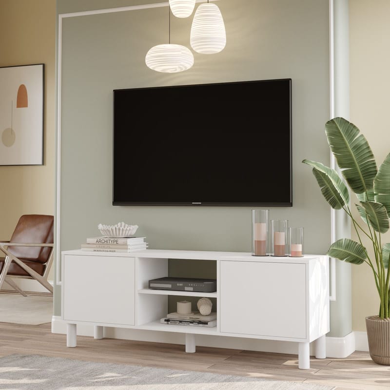 TV-benk Homitis Alston (160 x 59,1 x 40 cm) Hvit - Møbler - Mediamøbel & tv møbel - TV-benk & mediabenk