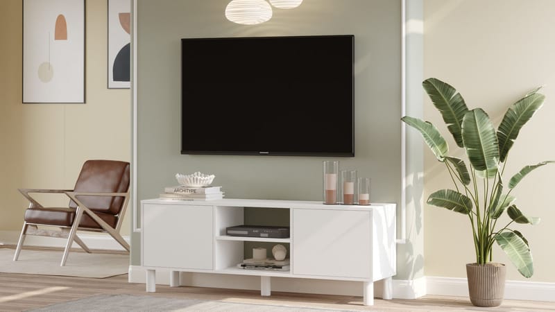 TV-benk Homitis Alston (160 x 59,1 x 40 cm) Hvit - Møbler - Mediamøbel & tv møbel - TV-benk & mediabenk