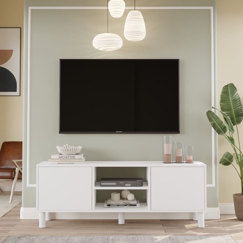 TV-benk Homitis Alston (160 x 59,1 x 40 cm) Hvit - Møbler - Mediamøbel & tv møbel - TV-benk & mediabenk