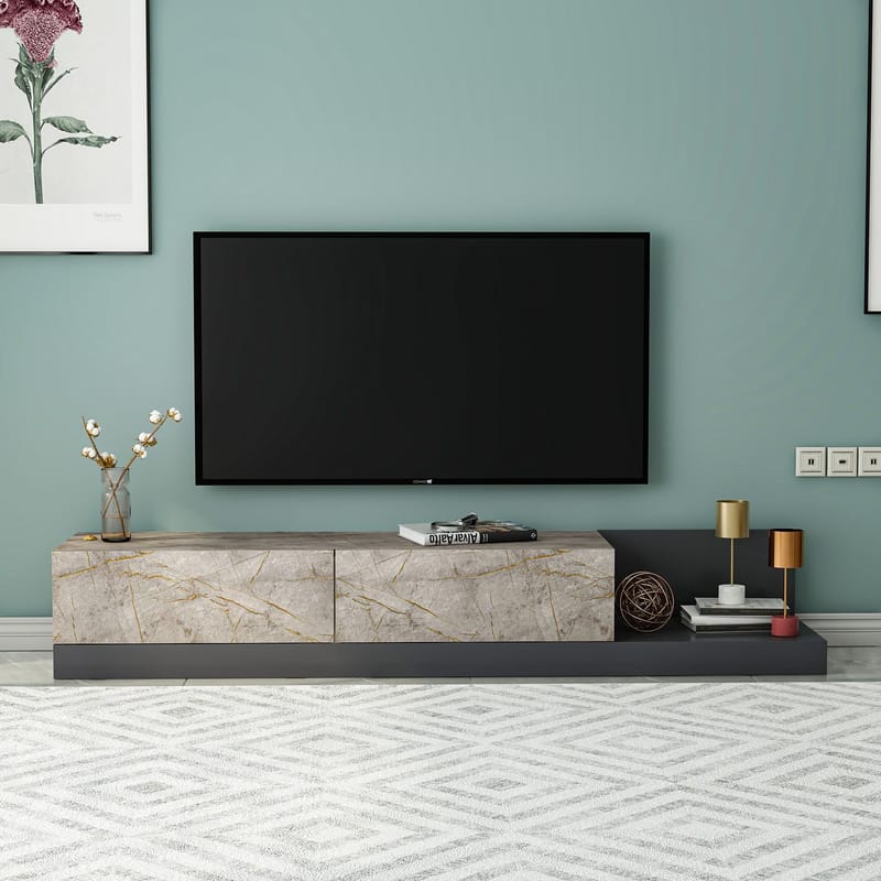 TV-benk Homitis Major (180 x 30 x 37 cm) Gordion marmor antrasitt - Gordion Marble/Anthracite - Møbler - Mediamøbel & tv møbel - TV-benk & mediabenk
