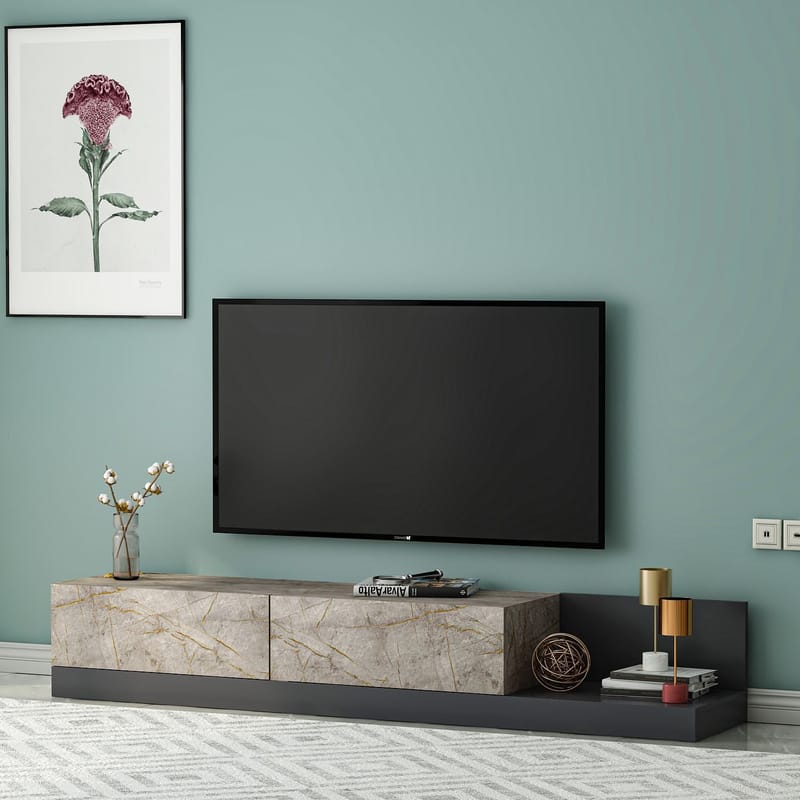 TV-benk Homitis Major (180 x 30 x 37 cm) Gordion marmor antrasitt - Gordion Marble/Anthracite - Møbler - Mediamøbel & tv møbel - TV-benk & mediabenk