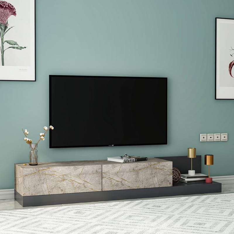 TV-benk Homitis Major (180 x 30 x 37 cm) Gordion marmor antrasitt - Gordion Marble/Anthracite - Møbler - Mediamøbel & tv møbel - TV-benk & mediabenk