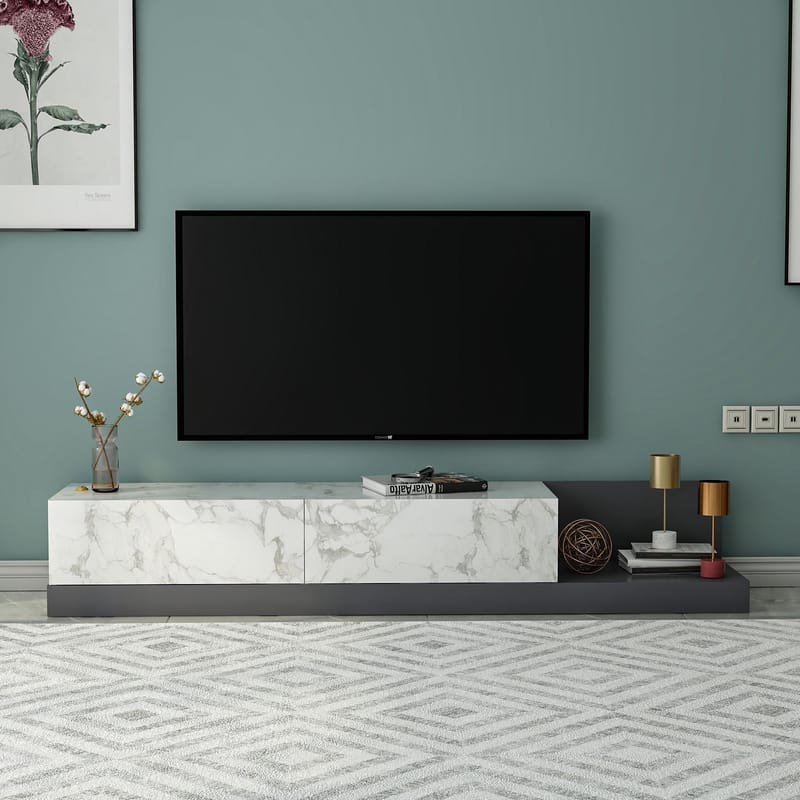 TV-benk Homitis Major (180 x 30 x 37 cm) Marmo marmor antrasitt - Marmo Marble/Antrasitt - Møbler - Mediamøbel & tv møbel - TV-benk & mediabenk