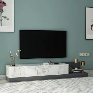 TV-benk Homitis Major (180 x 30 x 37 cm) Marmo marmor antrasitt - Marmo Marble/Antrasitt - Møbler - Mediamøbel & tv møbel - TV-benk & mediabenk