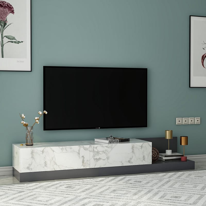 TV-benk Homitis Major (180 x 30 x 37 cm) Marmo marmor antrasitt - Marmo Marble/Antrasitt - Møbler - Mediamøbel & tv møbel - TV-benk & mediabenk