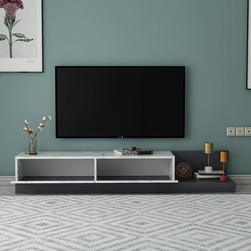 TV-benk Homitis Major (180 x 30 x 37 cm) Marmo marmor antrasitt - Marmo Marble/Antrasitt - Møbler - Mediamøbel & tv møbel - TV-benk & mediabenk