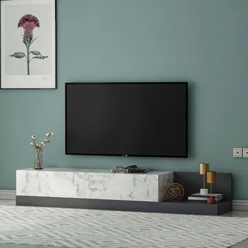 TV-benk Homitis Major (180 x 30 x 37 cm) Marmo marmor antrasitt - Marmo Marble/Antrasitt - Møbler - Mediamøbel & tv møbel - TV-benk & mediabenk