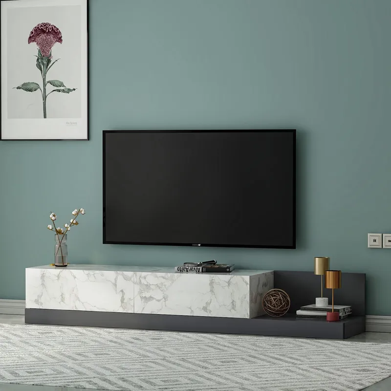 TV-benk Homitis Major (180 x 30 x 37 cm) Marmo marmor antrasitt - Marmo Marble/Antrasitt - Møbler - Mediamøbel & tv møbel - TV-benk & mediabenk