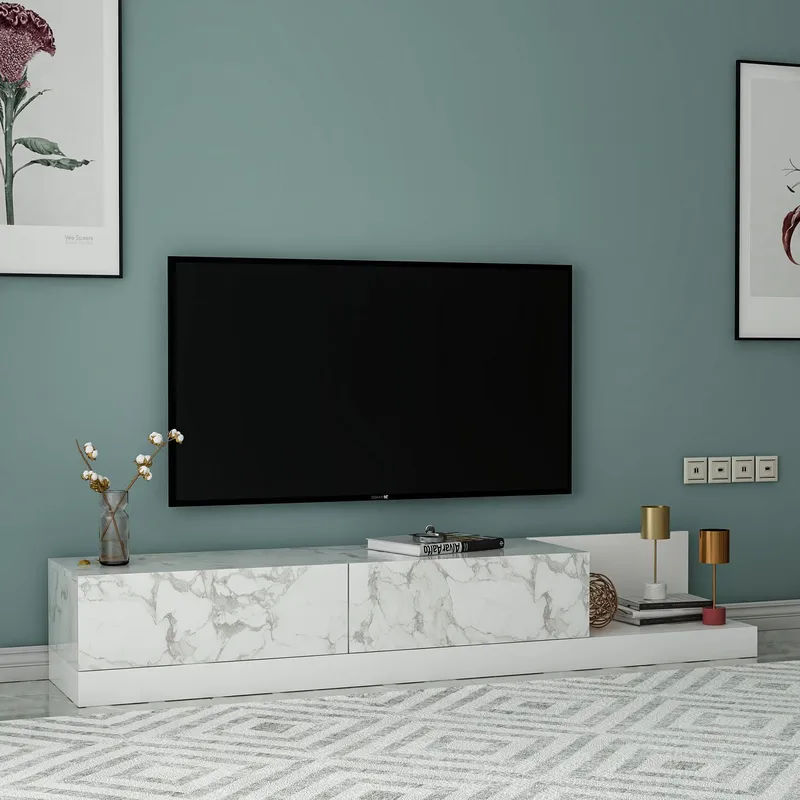 TV-benk Homitis Major (180 x 30 x 37 cm) Marmo marmor hvit - Marmo Marble og hvit - Møbler - Mediamøbel & tv møbel - TV-benk & mediabenk