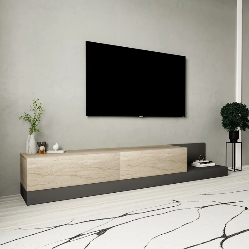 TV-benk Homitis Major (180 x 30 x 37 cm) Travertin antrasitt - Travertin/Antrasitt - Møbler - Mediamøbel & tv møbel - TV-benk & mediabenk
