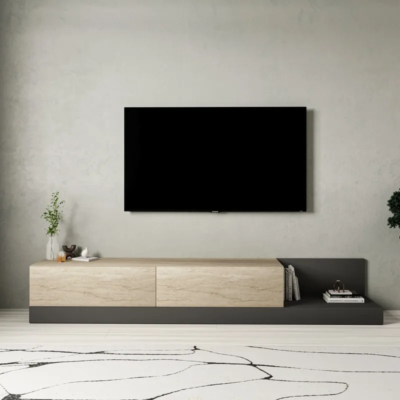 TV-benk Homitis Major (180 x 30 x 37 cm) Travertin antrasitt - Travertin/Antrasitt - Møbler - Mediamøbel & tv møbel - TV-benk & mediabenk