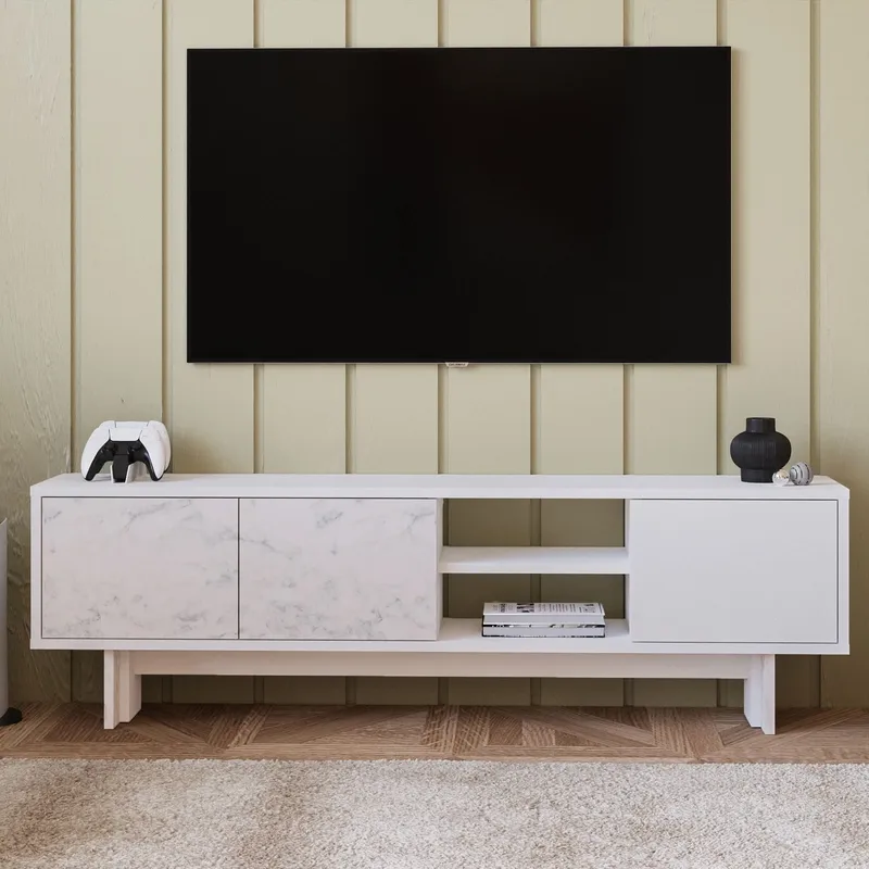 TV-benk Homitis Ravello (150 x 45 x 30 cm) Hvit marmor - Møbler - Mediamøbel & tv møbel - TV-benk & mediabenk