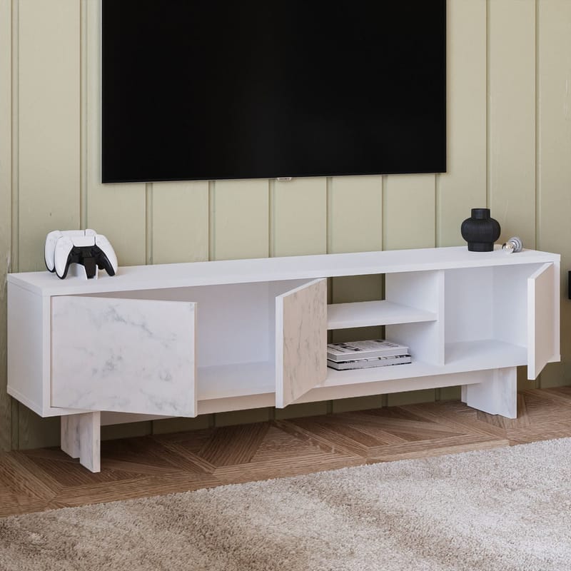 TV-benk Homitis Ravello (150 x 45 x 30 cm) Hvit marmor - Møbler - Mediamøbel & tv møbel - TV-benk & mediabenk