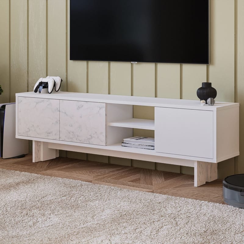 TV-benk Homitis Ravello (150 x 45 x 30 cm) Hvit marmor - Møbler - Mediamøbel & tv møbel - TV-benk & mediabenk