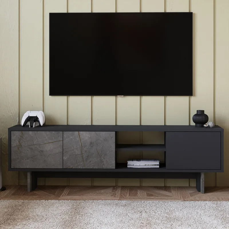 TV-benk Homitis Ravello (150 x 45 x 30 cm) Marmor antrasitt - Møbler - Mediamøbel & tv møbel - TV-benk & mediabenk