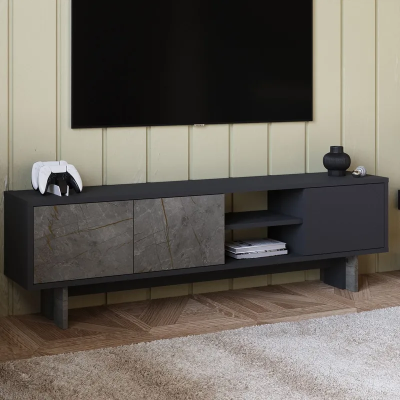 TV-benk Homitis Ravello (150 x 45 x 30 cm) Marmor antrasitt - Møbler - Mediamøbel & tv møbel - TV-benk & mediabenk
