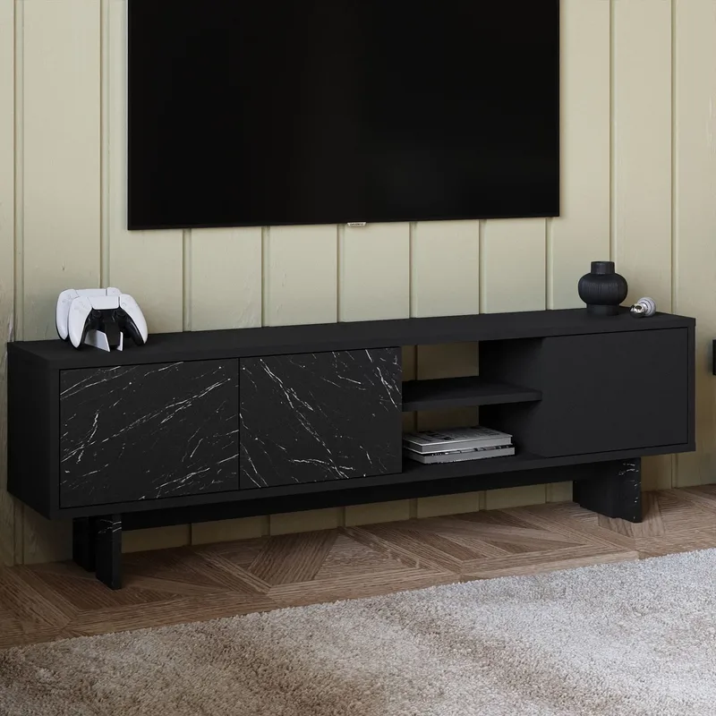 TV-benk Homitis Ravello (150 x 45 x 30 cm) Svart marmor - Møbler - Mediamøbel & tv møbel - TV-benk & mediabenk