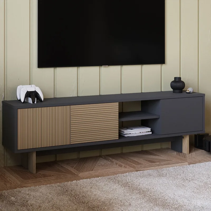 TV-benk Homitis Ravello (150 x 45 x 30 cm) Varm eik antrasitt - Møbler - Mediamøbel & tv møbel - TV-benk & mediabenk