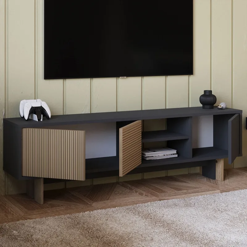 TV-benk Homitis Ravello (150 x 45 x 30 cm) Varm eik antrasitt - Møbler - Mediamøbel & tv møbel - TV-benk & mediabenk