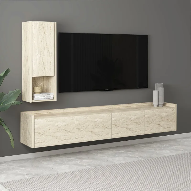 TV-benk Homitis Sema (160 x 35 x 29,6 cm) Travertin - Møbler - Mediamøbel & tv møbel - TV-benk & mediabenk