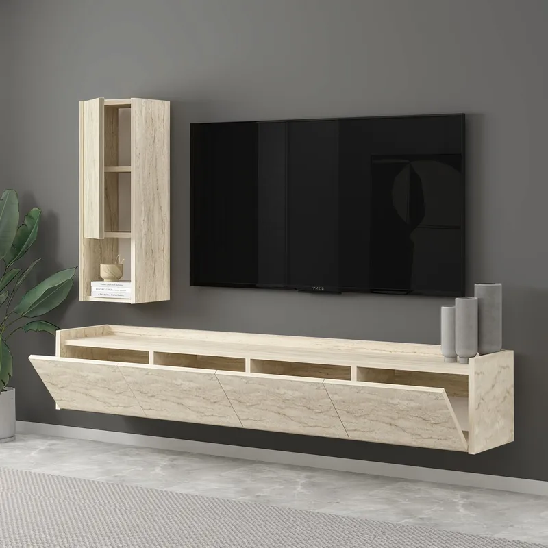 TV-benk Homitis Sema (160 x 35 x 29,6 cm) Travertin - Møbler - Mediamøbel & tv møbel - TV-benk & mediabenk
