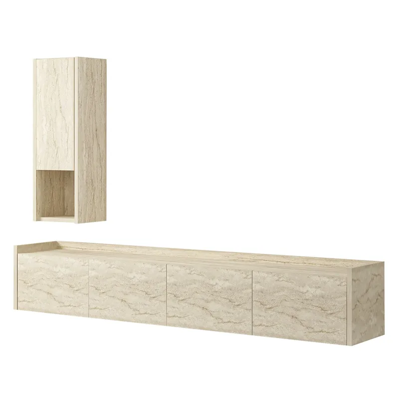 TV-benk Homitis Sema (160 x 35 x 29,6 cm) Travertin, undefined