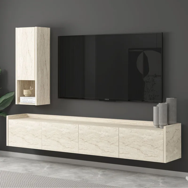 TV-benk Homitis Sema (160 x 35 x 29,6 cm) Travertin - Møbler - Mediamøbel & tv møbel - TV-benk & mediabenk