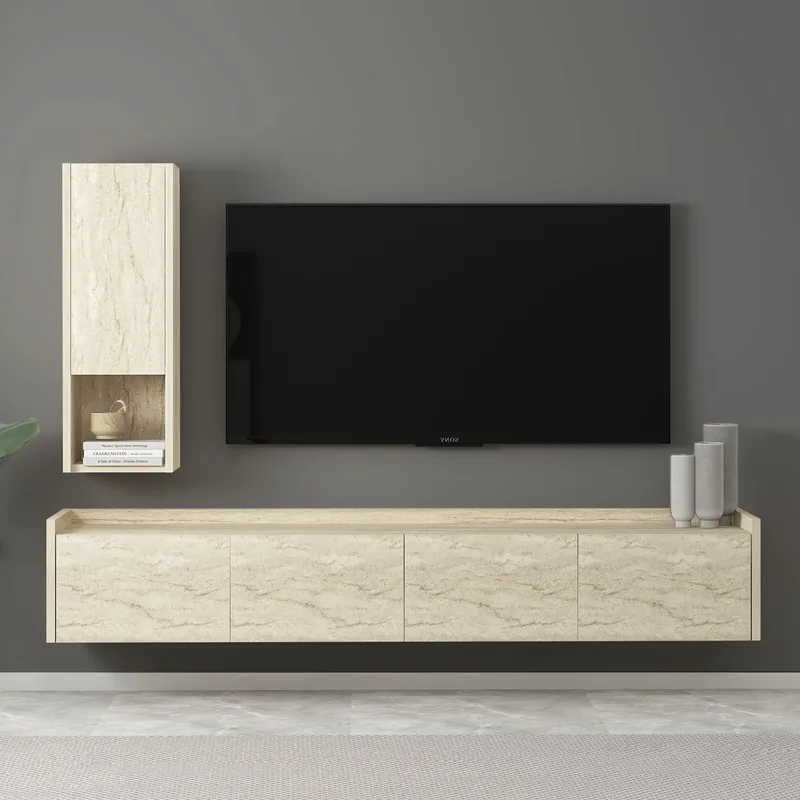 TV-benk Homitis Sema (160 x 35 x 29,6 cm) Travertin - Møbler - Mediamøbel & tv møbel - TV-benk & mediabenk