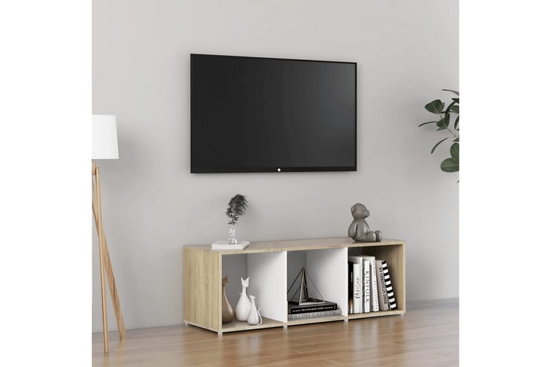 TV-benk hvit og sonoma eik 107x35x37 cm sponplate - Beige - TV-benk & mediabenk