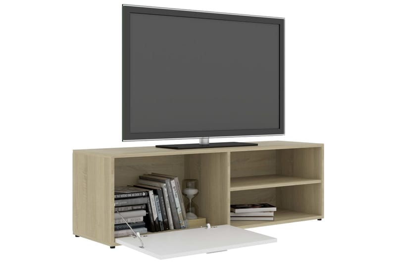 TV-benk hvit og sonoma eik 120x34x37 cm sponplate - Beige - TV-benk & mediabenk