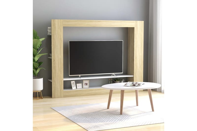 TV-benk hvit og sonoma eik 152x22x113 cm sponplate - TV-benk & mediabenk