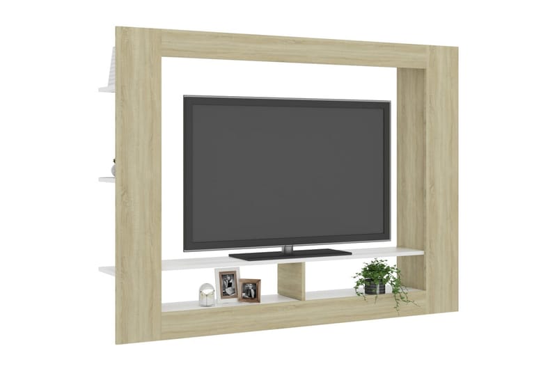 TV-benk hvit og sonoma eik 152x22x113 cm sponplate - TV-benk & mediabenk