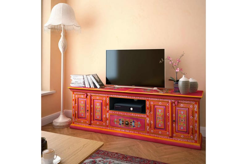TV-benk mango heltre rosa håndmalt - Flerfarget - TV-benk & mediabenk