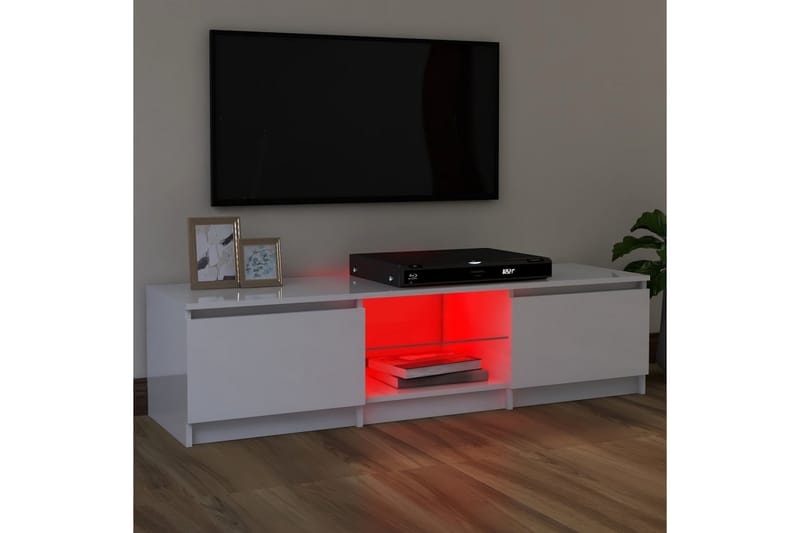 TV-benk med LED-lys høyglans hvit 120x30x35,5 cm - Hvit - TV-benk & mediabenk