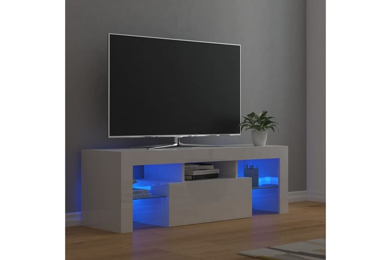 TV-benk med LED-lys høyglans hvit 120x35x40 cm - Hvit - TV-benk & mediabenk