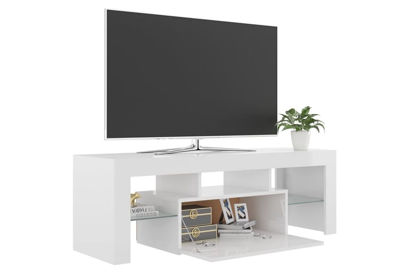 TV-benk med LED-lys høyglans hvit 120x35x40 cm - Hvit - TV-benk & mediabenk