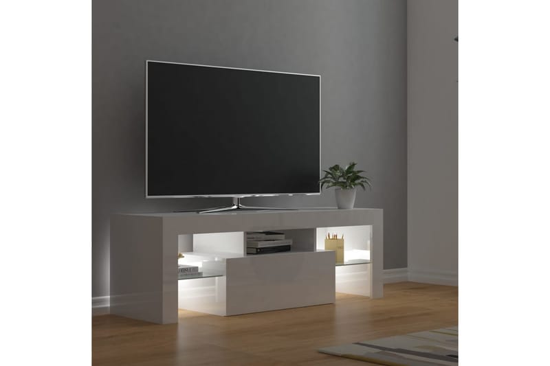 TV-benk med LED-lys høyglans hvit 120x35x40 cm - Hvit - TV-benk & mediabenk