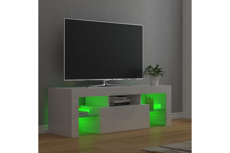 TV-benk med LED-lys høyglans hvit 120x35x40 cm - Hvit - TV-benk & mediabenk