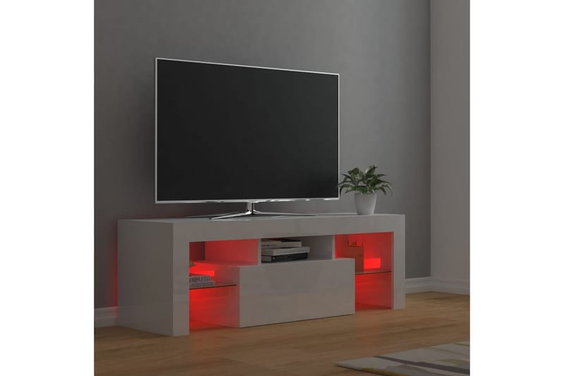 TV-benk med LED-lys høyglans hvit 120x35x40 cm - Hvit - TV-benk & mediabenk