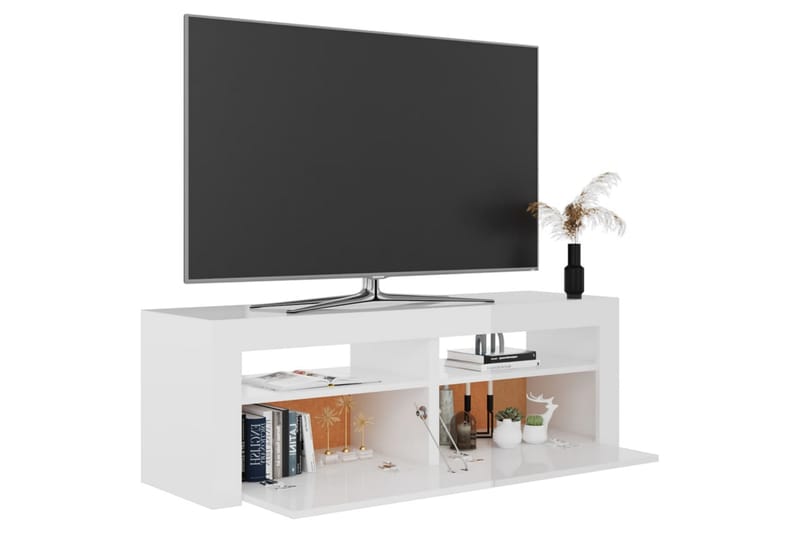 TV-benk med LED-lys høyglans hvit 120x35x40 cm - Hvit - TV-benk & mediabenk