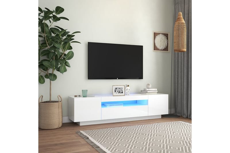TV-benk med LED-lys høyglans hvit 160x35x40 cm - Hvit - TV-benk & mediabenk