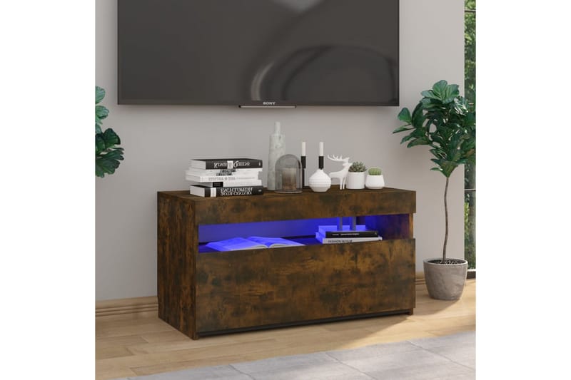 TV-benk med LED-lys røkt eik 75x35x40 cm - Brun - Møbler - Mediamøbel & tv møbel - TV-benk & mediabenk