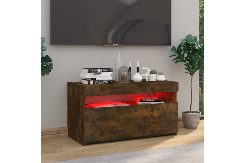 TV-benk med LED-lys røkt eik 75x35x40 cm - Brun - Møbler - Mediamøbel & tv møbel - TV-benk & mediabenk