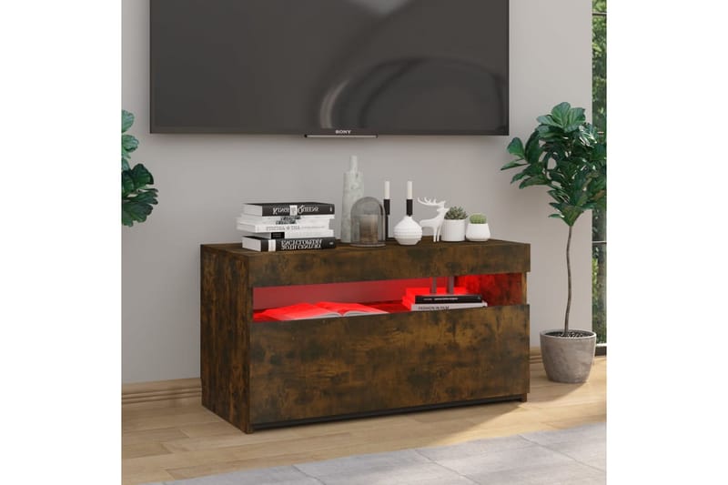 TV-benk med LED-lys røkt eik 75x35x40 cm - Brun - TV-benk & mediabenk