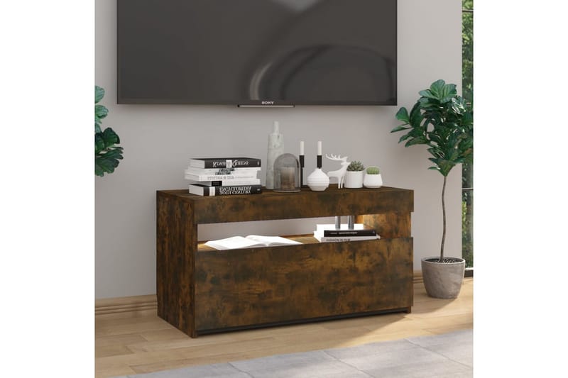 TV-benk med LED-lys røkt eik 75x35x40 cm - Brun - TV-benk & mediabenk