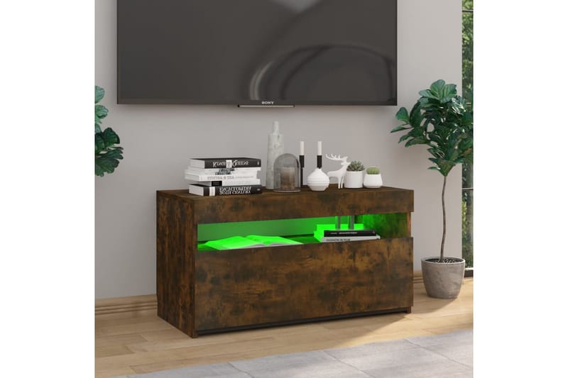 TV-benk med LED-lys røkt eik 75x35x40 cm - Brun - TV-benk & mediabenk