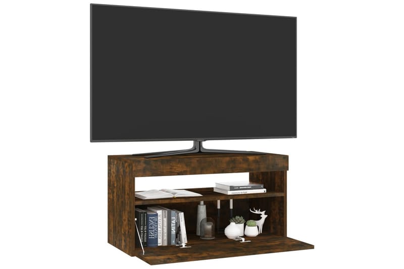 TV-benk med LED-lys røkt eik 75x35x40 cm - Brun - Møbler - Mediamøbel & tv møbel - TV-benk & mediabenk